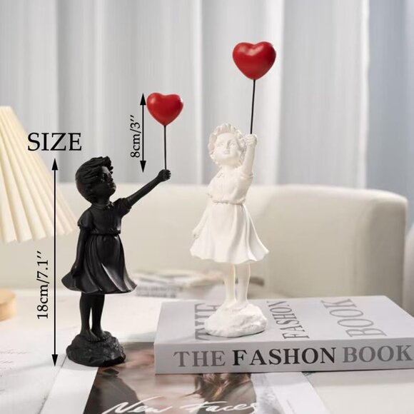 Matte Finish Antique Style Love Balloon Girl-white Decorative Statue for Home - Picture 3 of 6